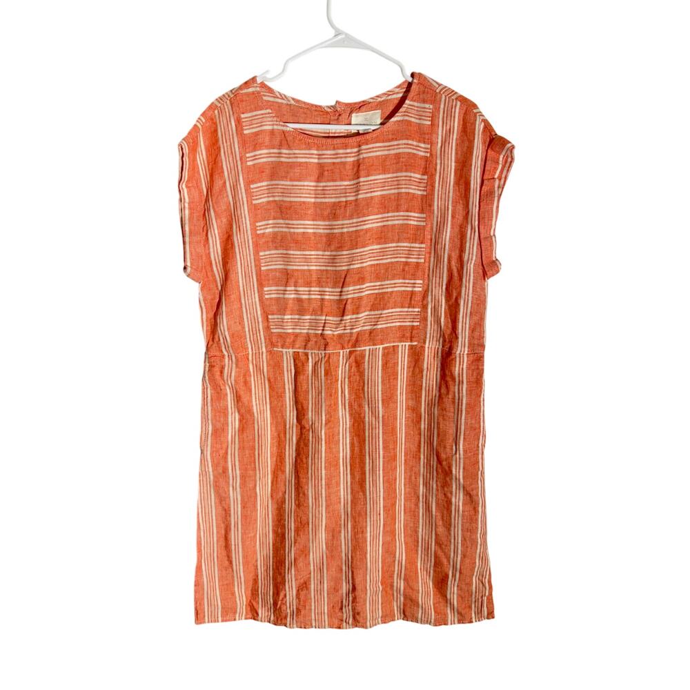 Woman Caslon Linen Striped Orange Blouse Sz M Medium
